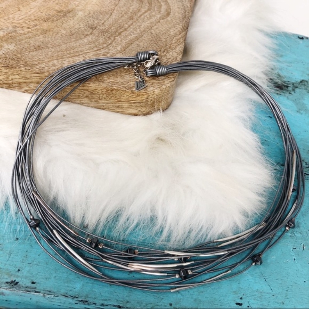 Silpada Jewelry Hematite Glass Gray Leather Necklace N2146